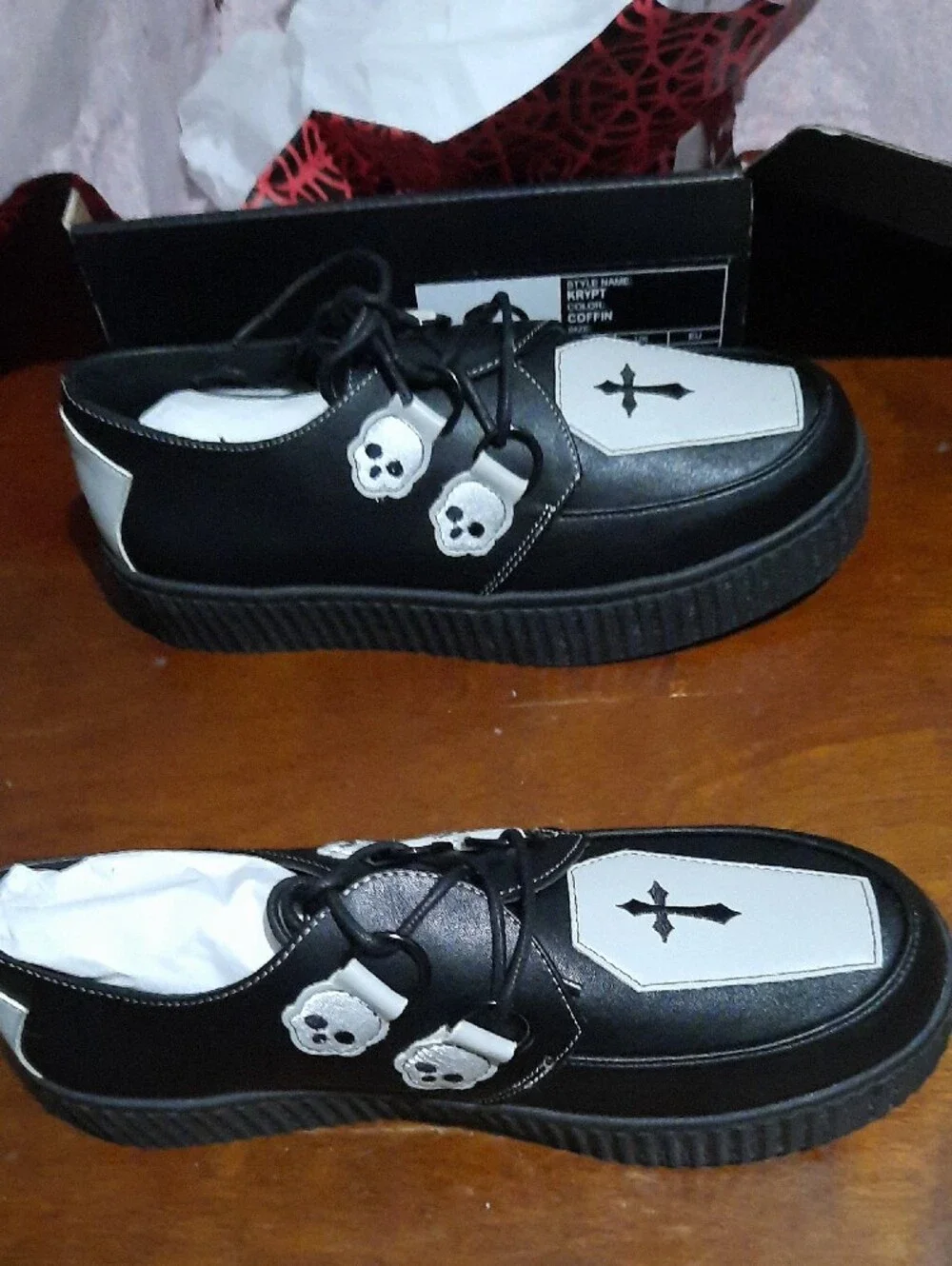 Gothic Black and White Coffin-Accent Platform Shoe
